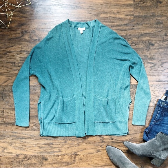 Eileen Fisher • Slouchy Cardigan sweater open teal Tencel silk organic cotton - Picture 1 of 9
